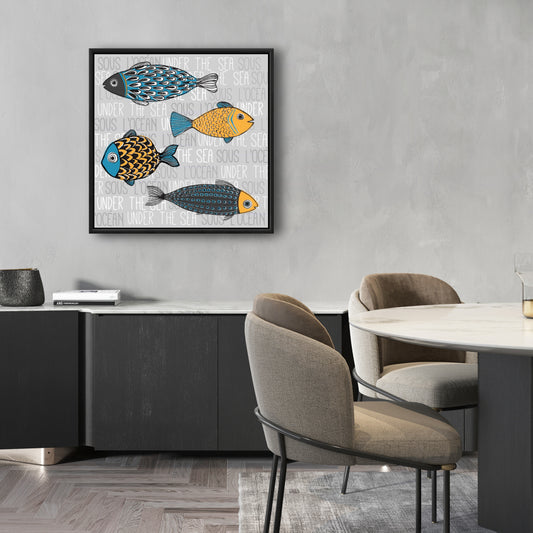 Toile grise marine pour chambre à coucher | Décoration de poissons nautiques