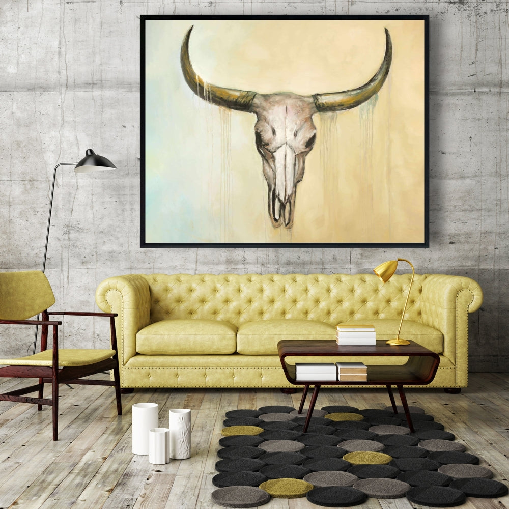 Rustic Brown Cow Skull Canvas - Animal Framed Home Decor