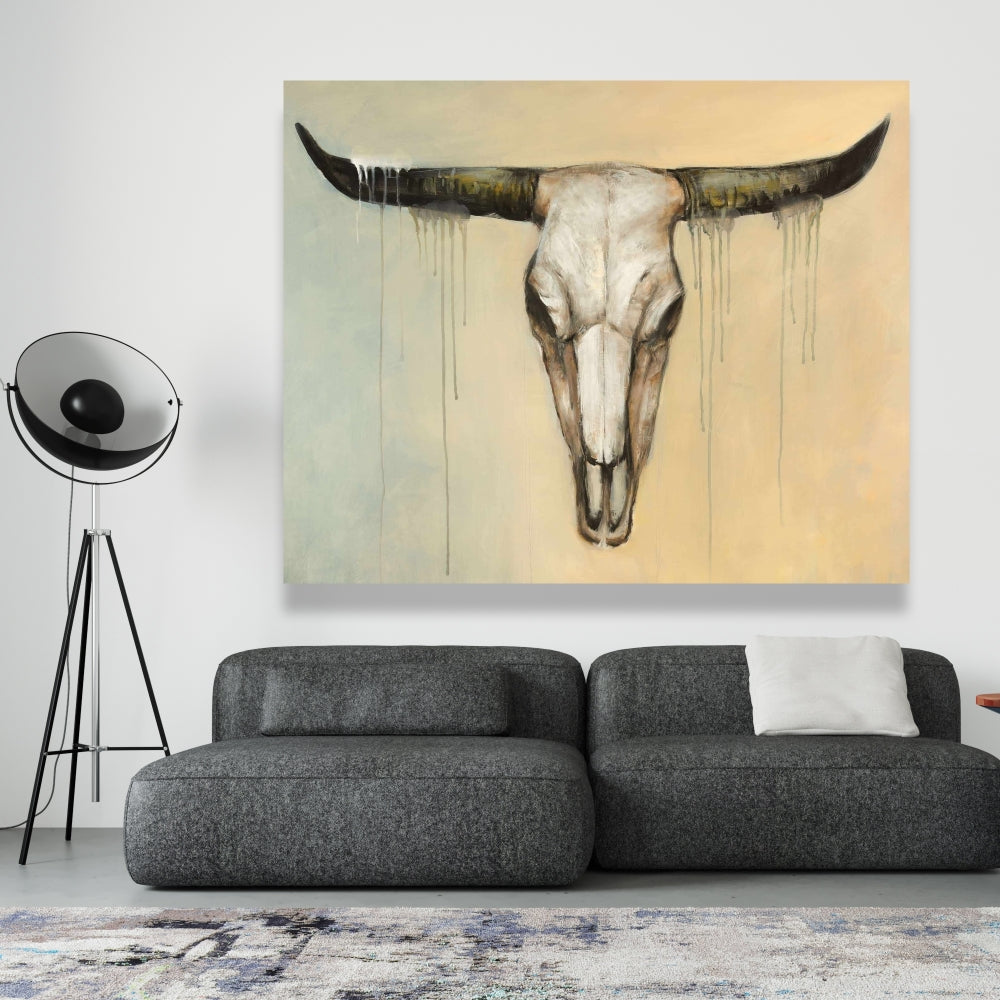 Bull Skull Canvas - Farm Animals Bedroom Decor, Home Art