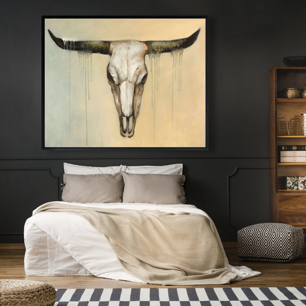 Bull Skull Farm Animal Decor | Framed Canvas for Bedroom