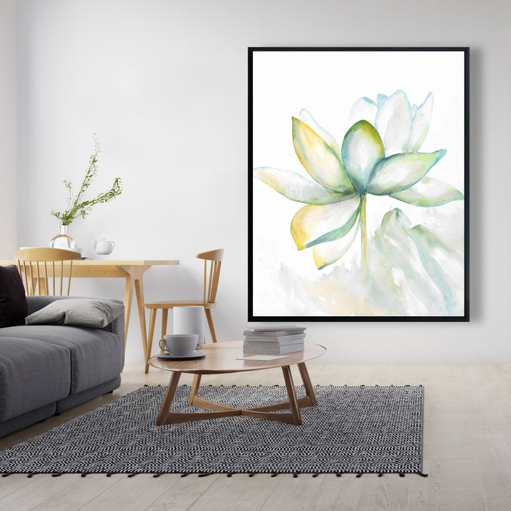 Fleur de lotus abstraite | Décoration murale botanique verte sur toile