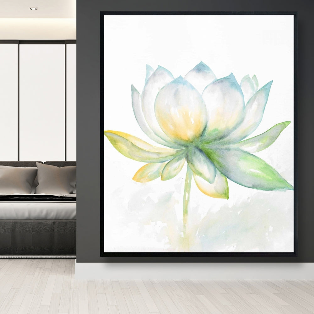 Toile encadrée Fleur de lotus botanique bleue | Décoration d'intérieur