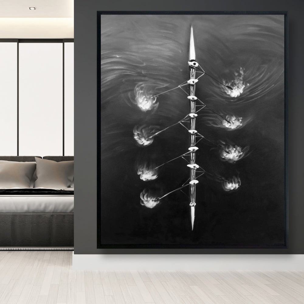 Toile « Course d'aviron » | Décoration murale avec cadre blanc pour salon