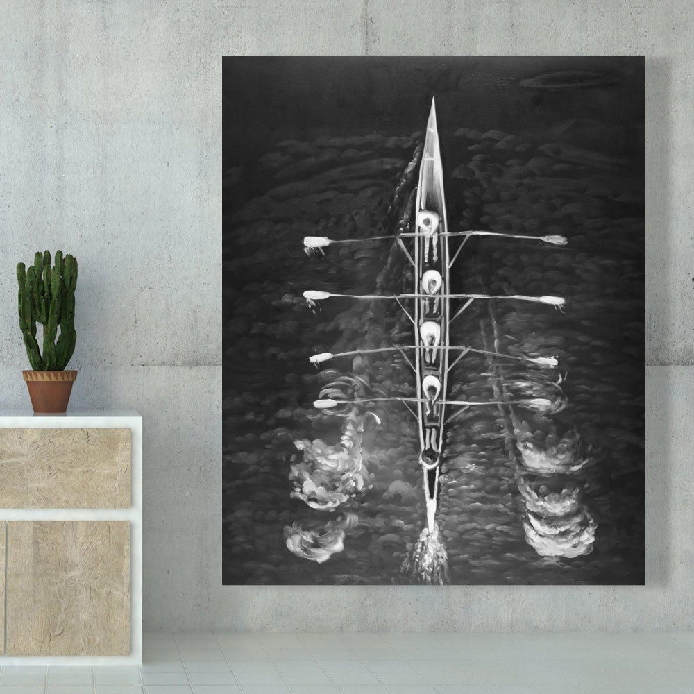 Rowing Boat Canvas - White Monochrome Wall Art for Home Decor