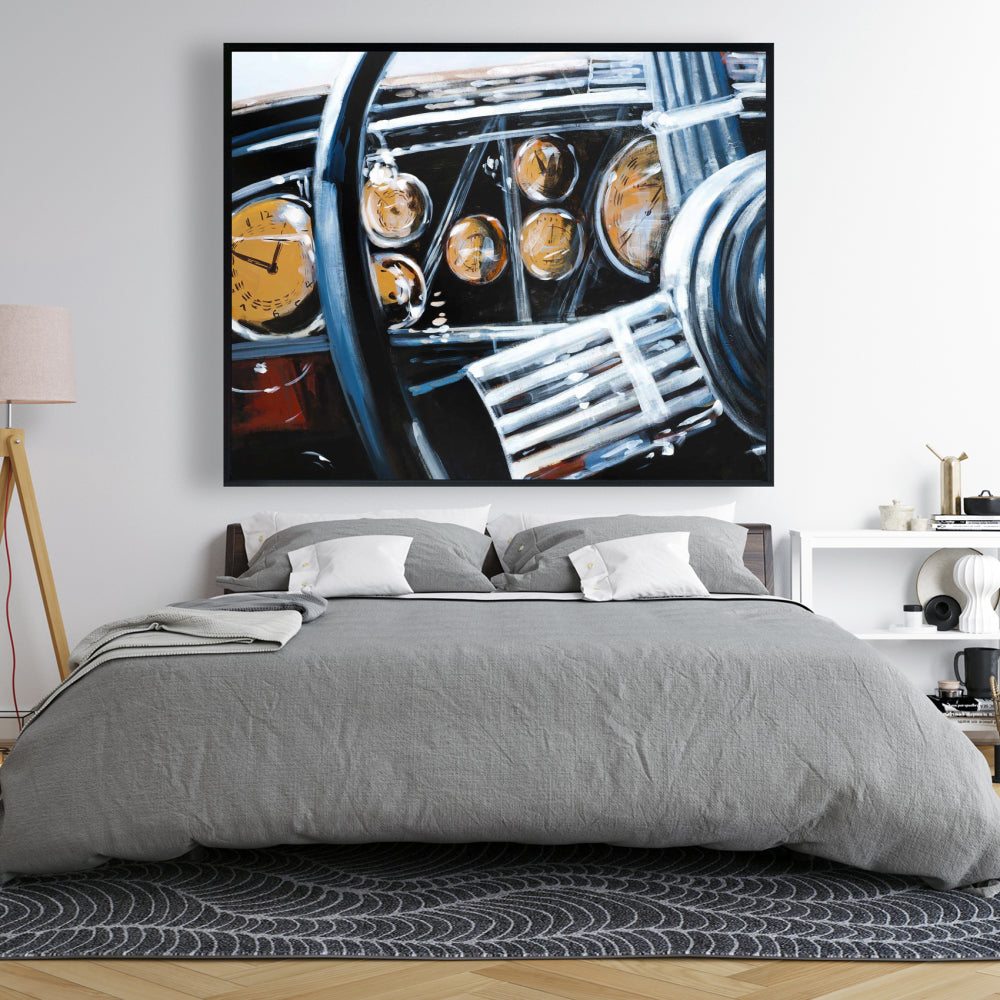 Vintage Car Interior Framed Canvas | Blue Bedroom Decor