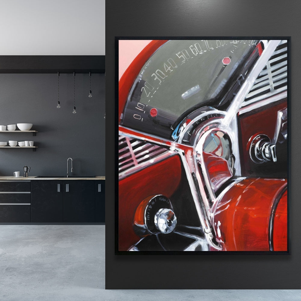 Vintage Red Car Dashboard Canvas | Bedroom Wall Art Decor