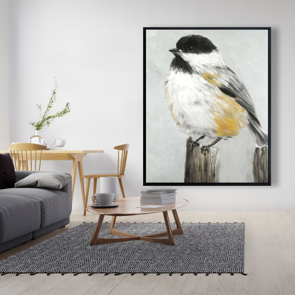 Gray Contemporary Bedroom Canvas - Coal Tit Bird Home Decor