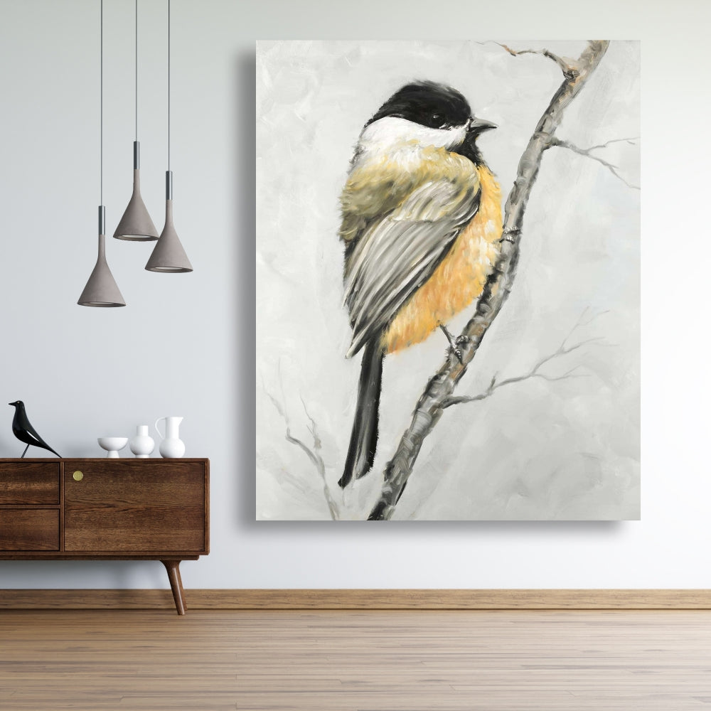 Small Coal Tit Gray Canvas - Contemporary Home Decor Art