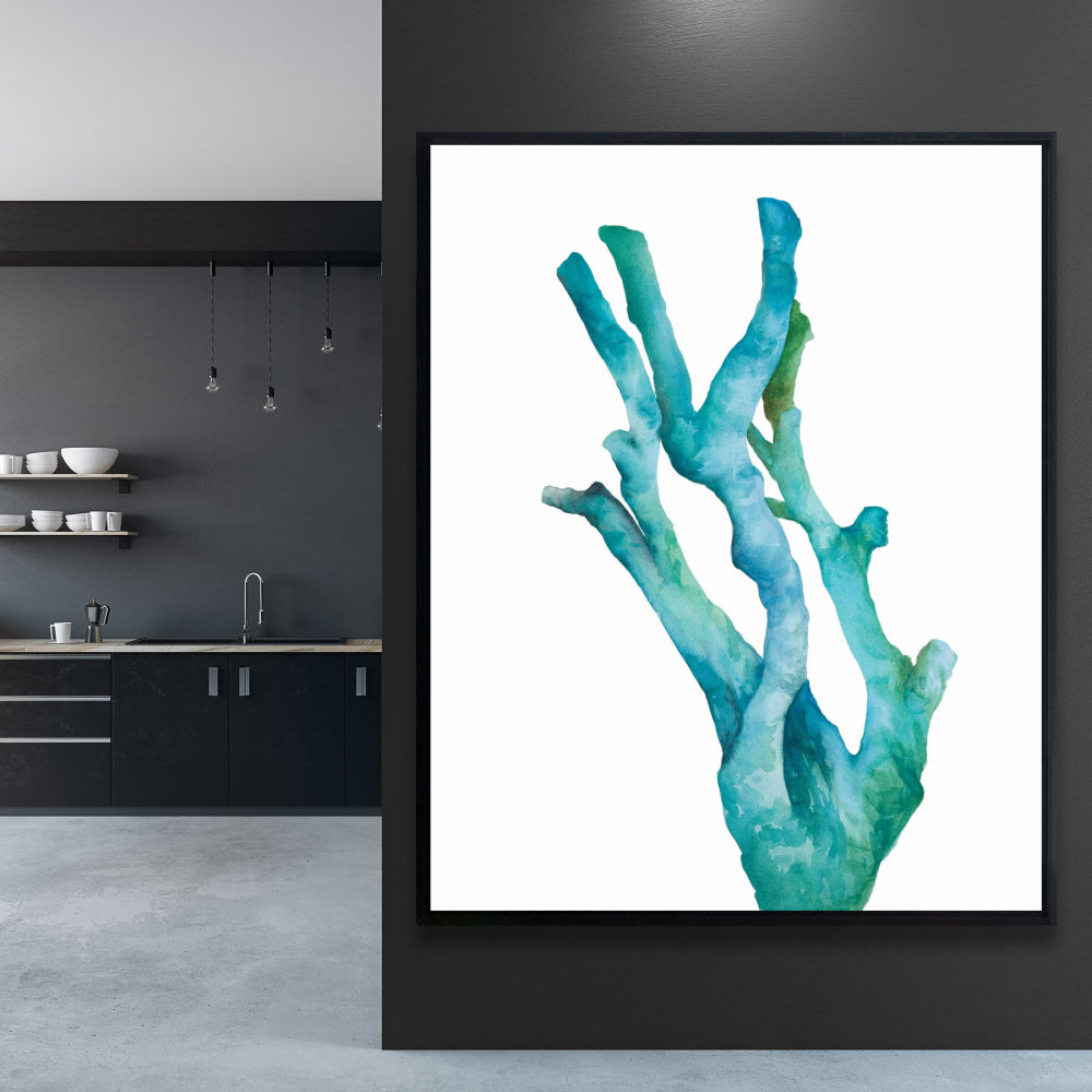 Small Watercolor Sea Coral Canvas - Blue Minimalist Decor