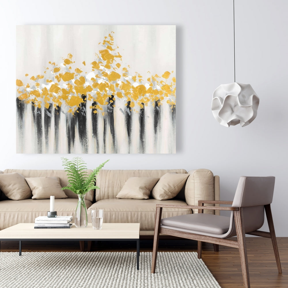 Abstract Gold Flowers Canvas | Modern Bedroom Wall Art Decor