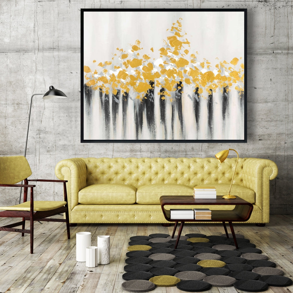 Toile abstraite à fleurs dorées | Décor encadré à motifs modernes
