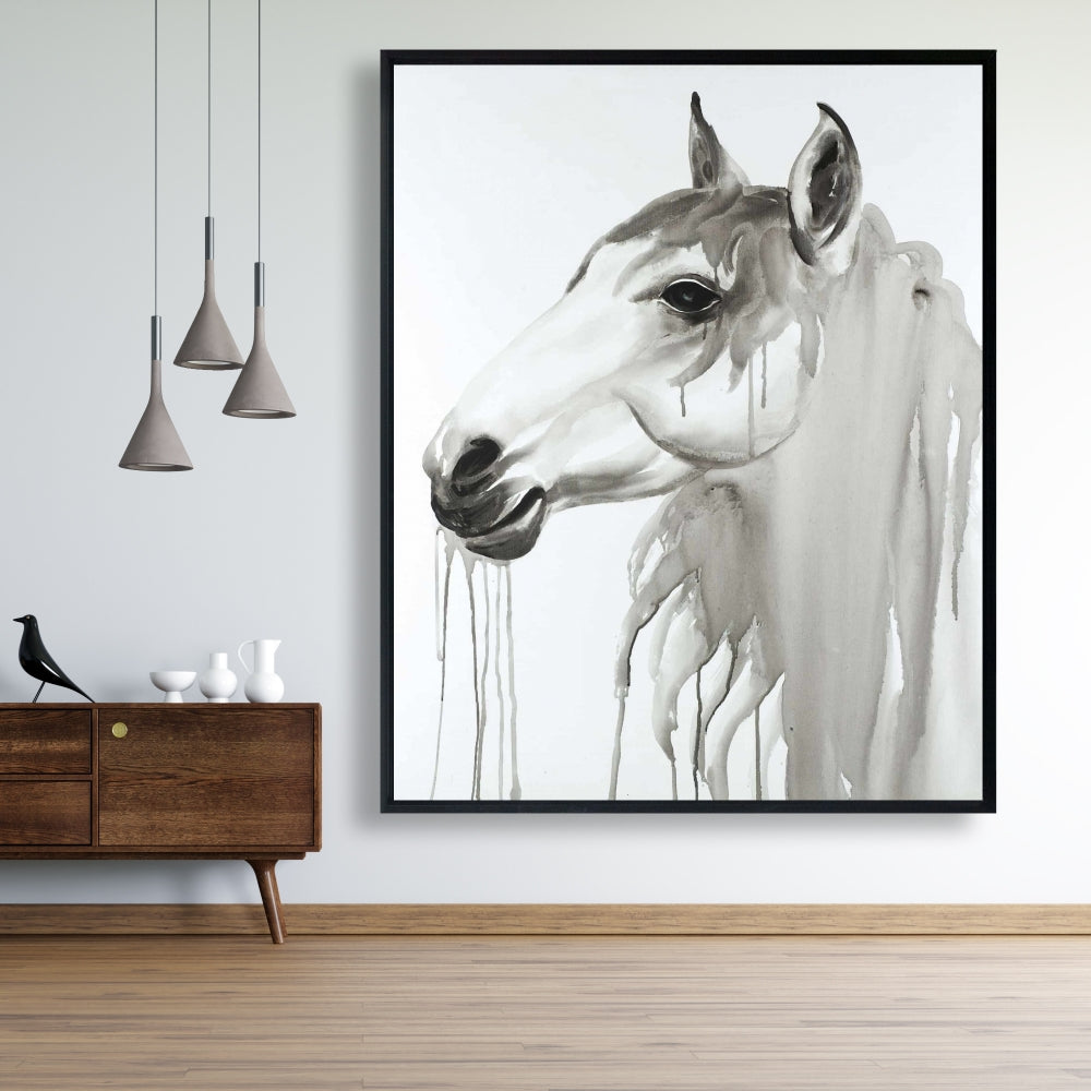 Beautiful White Horse Canvas | Minimalist Bedroom Decor