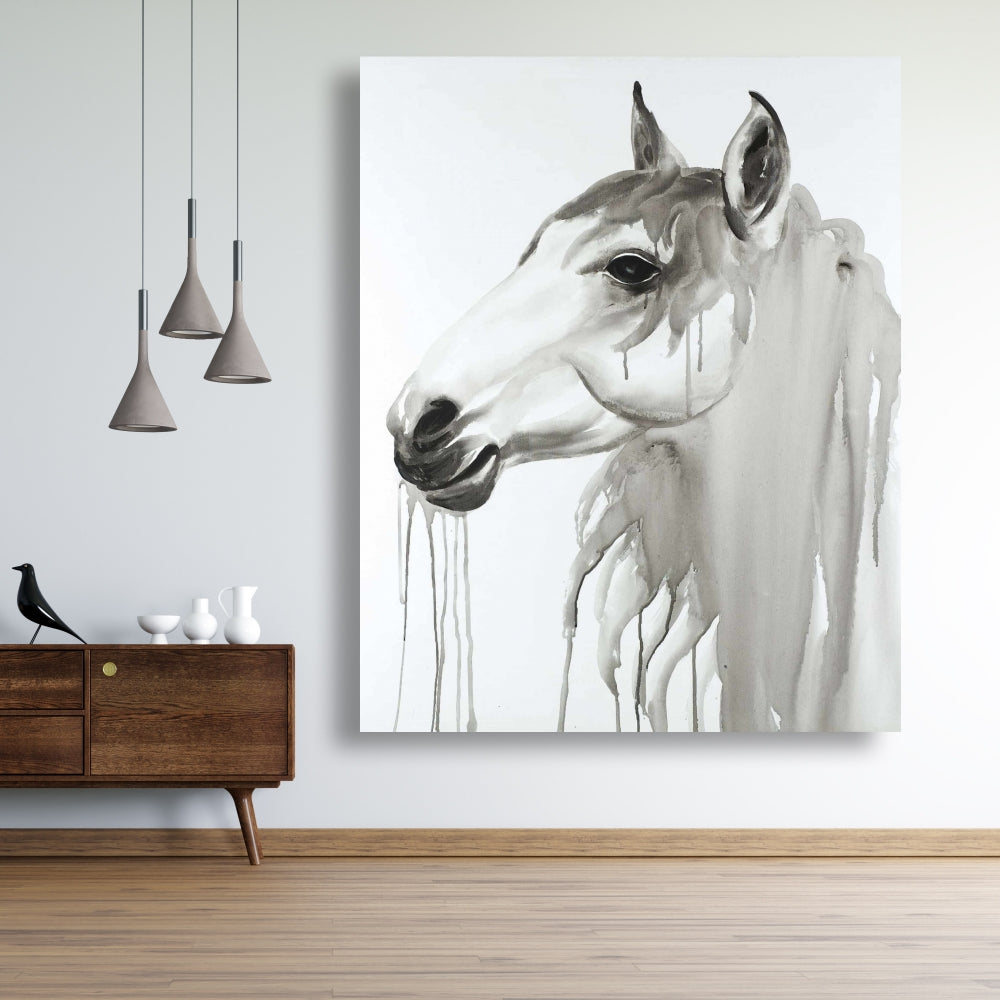 Beautiful White Horse Canvas | Minimalist Bedroom Decor