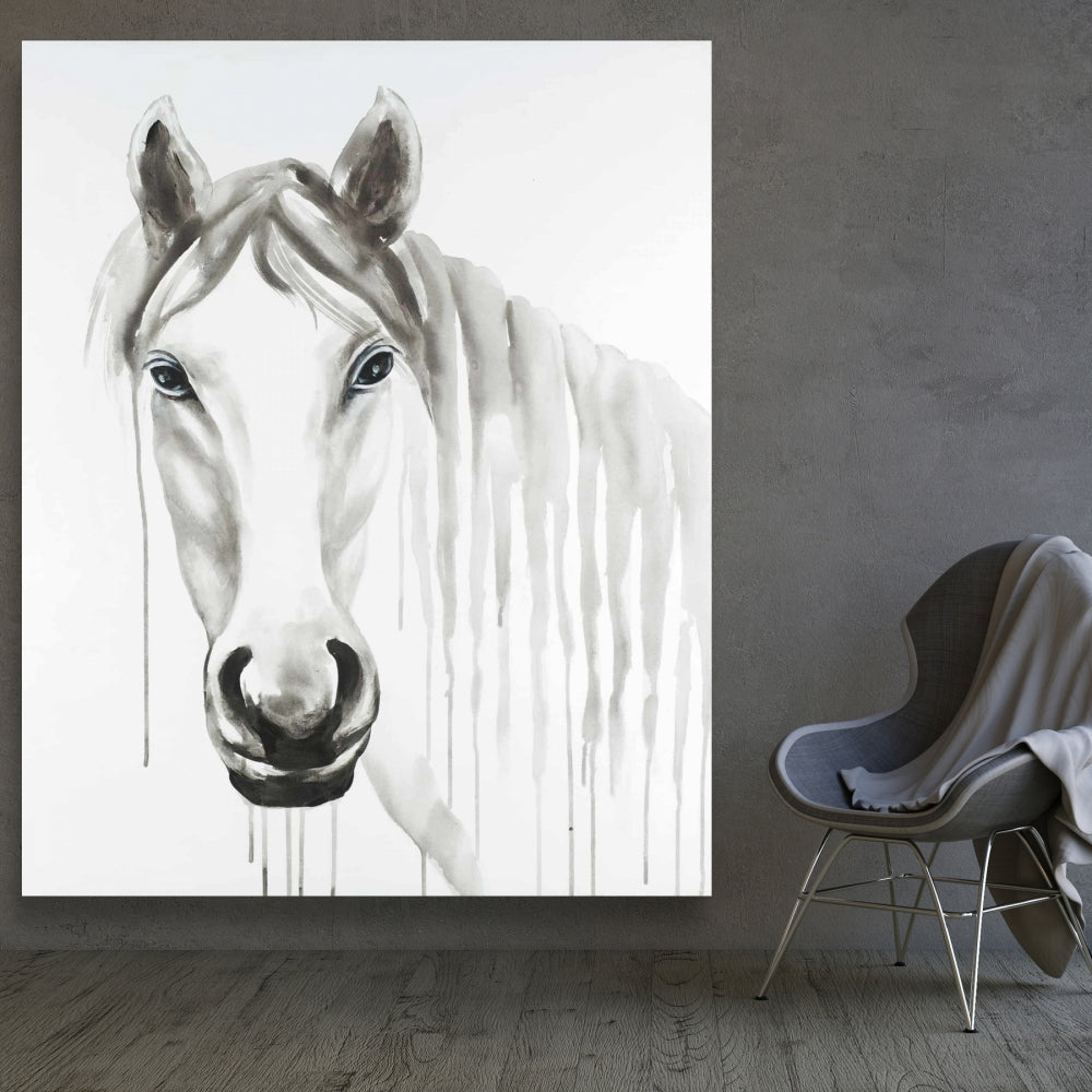 Solitary White Horse Canvas | Farm Animal Bedroom Decor