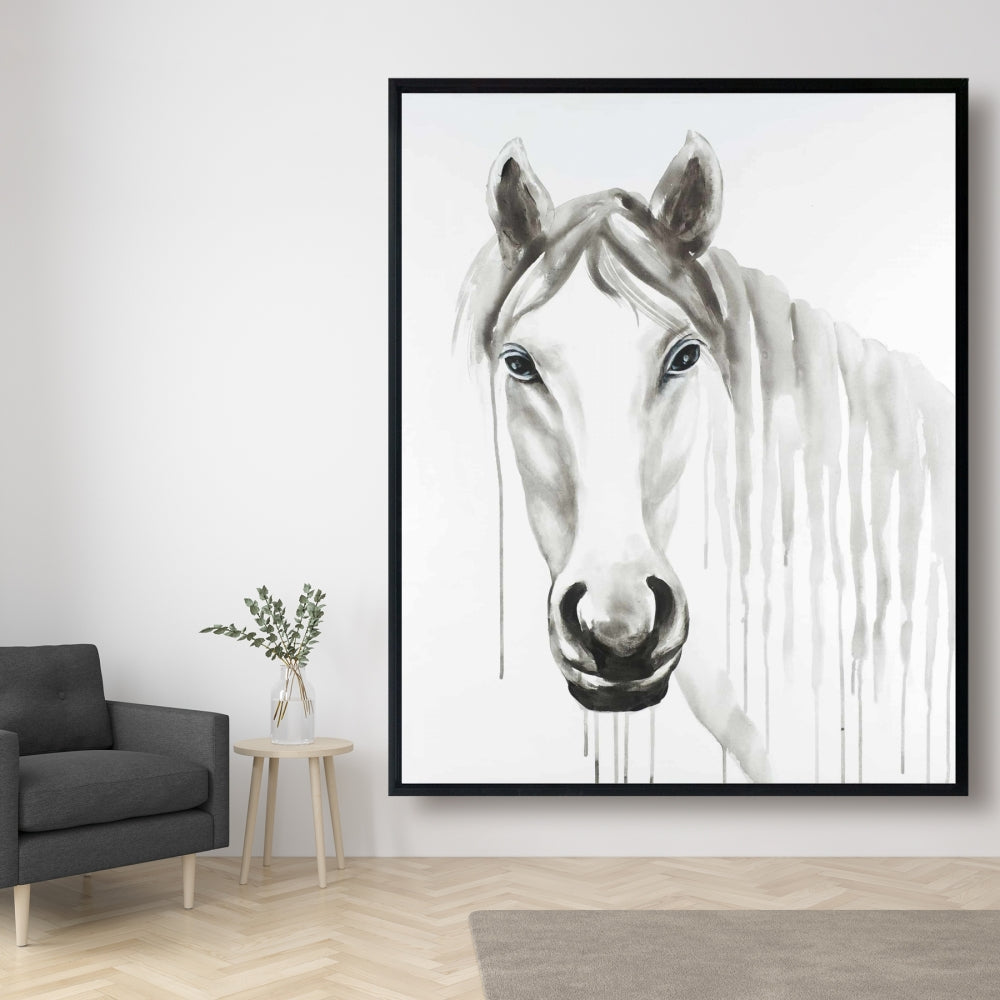 Solitary White Horse Canvas | Farm Animals Decor | Bedroom Art