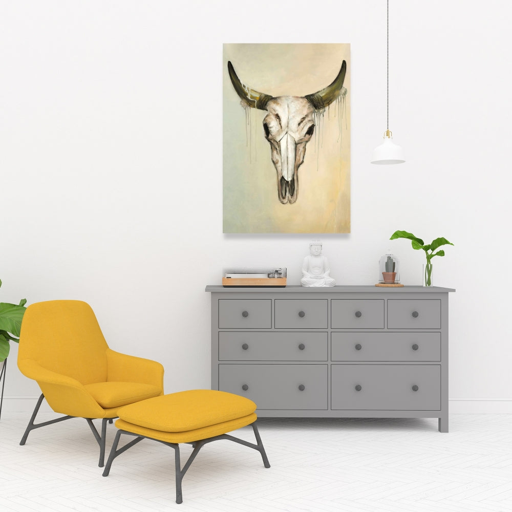 Color Fading Bull Skull Canvas - African Farm Decor for Bedroom