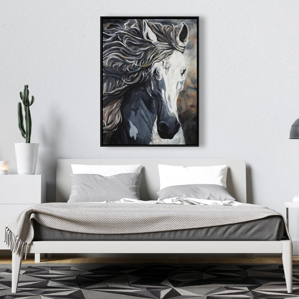 Toile bleue « Cheval sauvage » | Décoration de chambre contemporaine