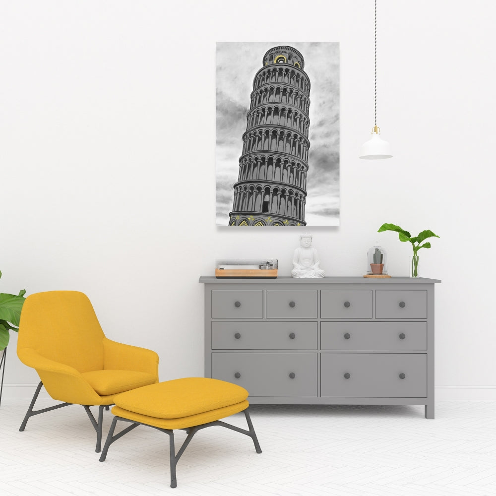Tower of Pisa Canvas - Gray Wall Art Decor for Home