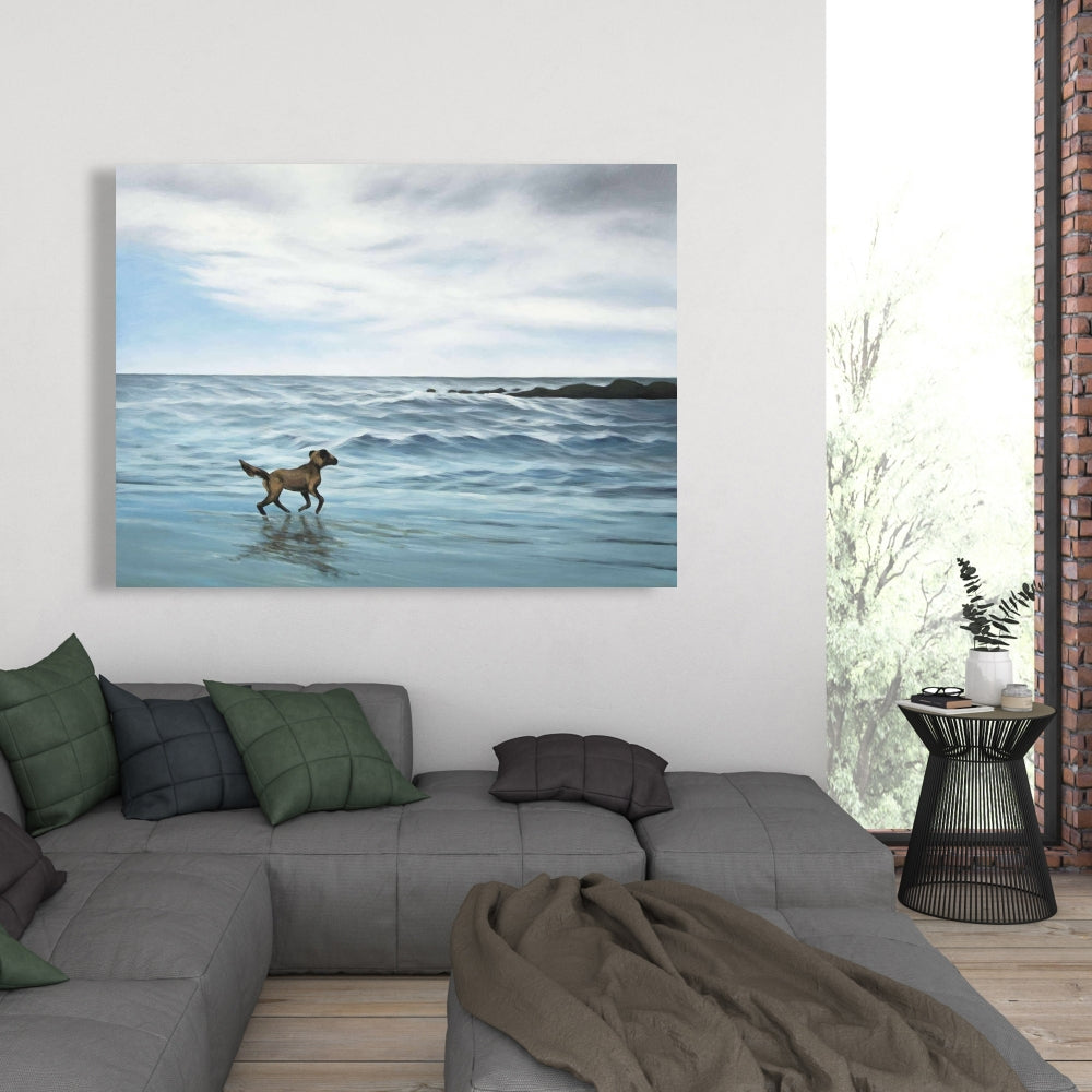 Dog on the Beach Marine Canvas | Home Decor Beach Animals