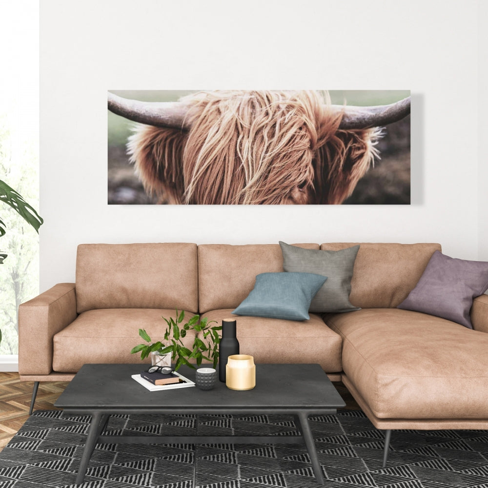 Desaturated Highland Cow Canvas - Brown Farm Animal Decor
