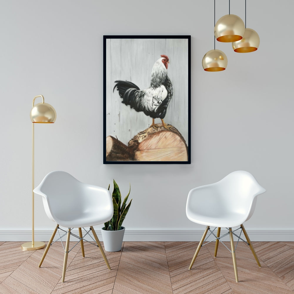 Wyandotte Rooster Canvas | White Framed Art for Home Decor