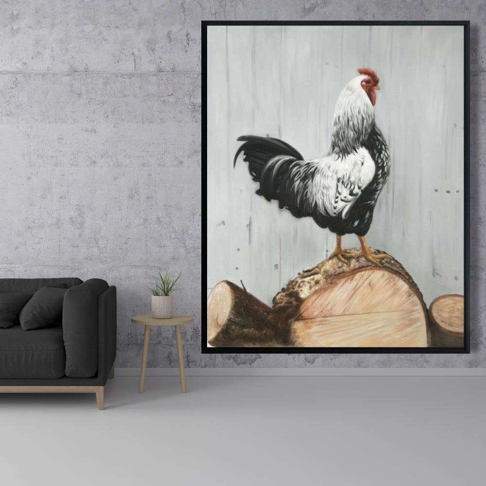 Wyandotte Rooster Canvas | White Framed Art for Home Decor