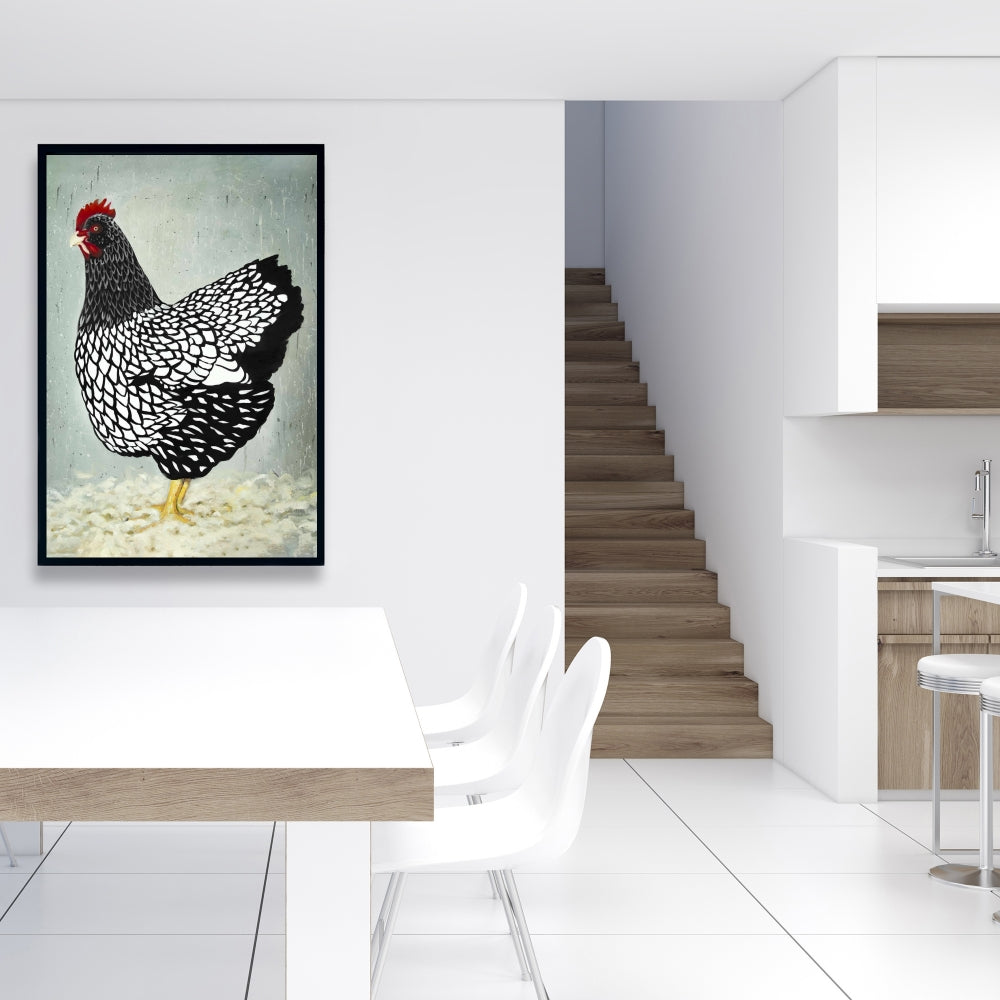 Toile « Poule Wyandotte » | Décoration rustique avec cadre noir