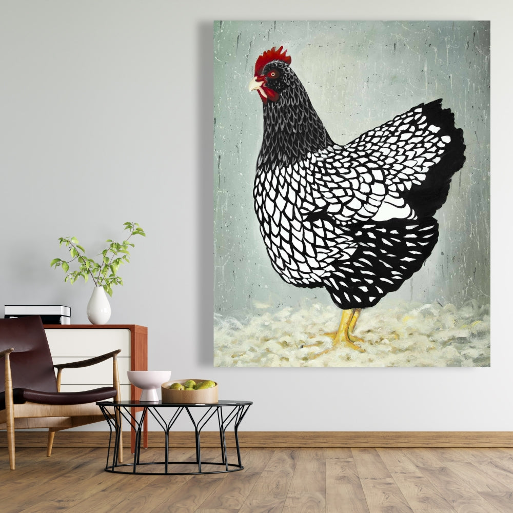 Black Rustic Wyandotte Hen Canvas | Farmhouse Home Decor