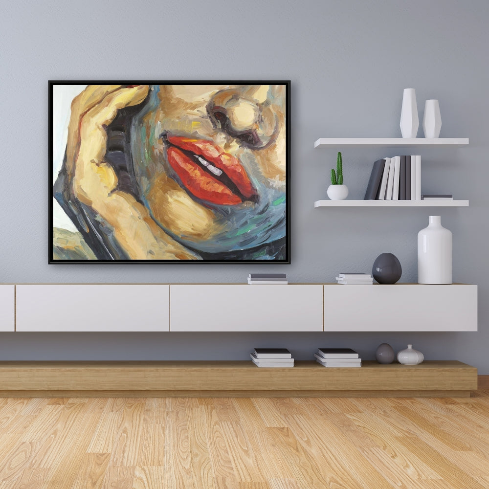 Brown Beauty Figurative Framed Canvas - Irresistible Lips Art