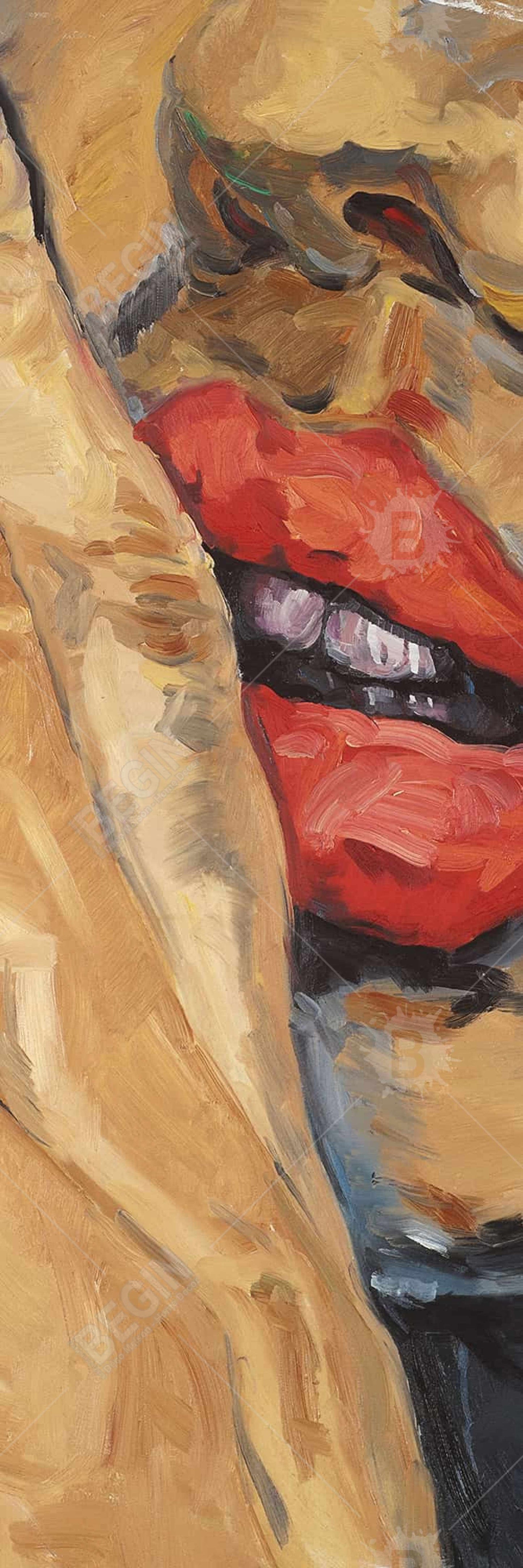 Figurative Brown Contemporary Framed Canvas - Shushing Lips Decor