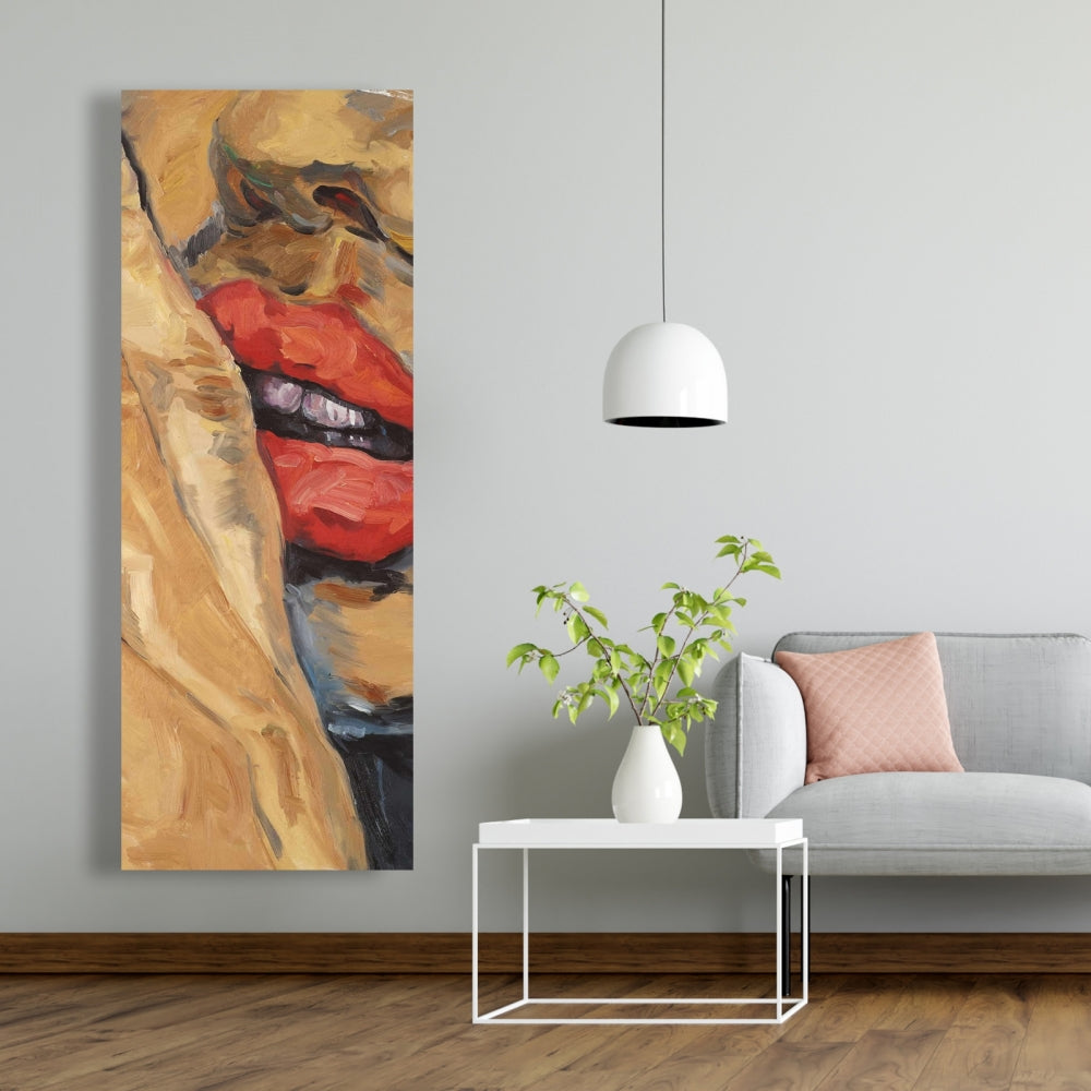 Beauty Contemporary Brown Canvas - Shushing Lips Closeup Decor