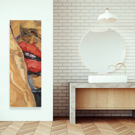 Beauty Contemporary Brown Canvas - Shushing Lips Closeup Decor