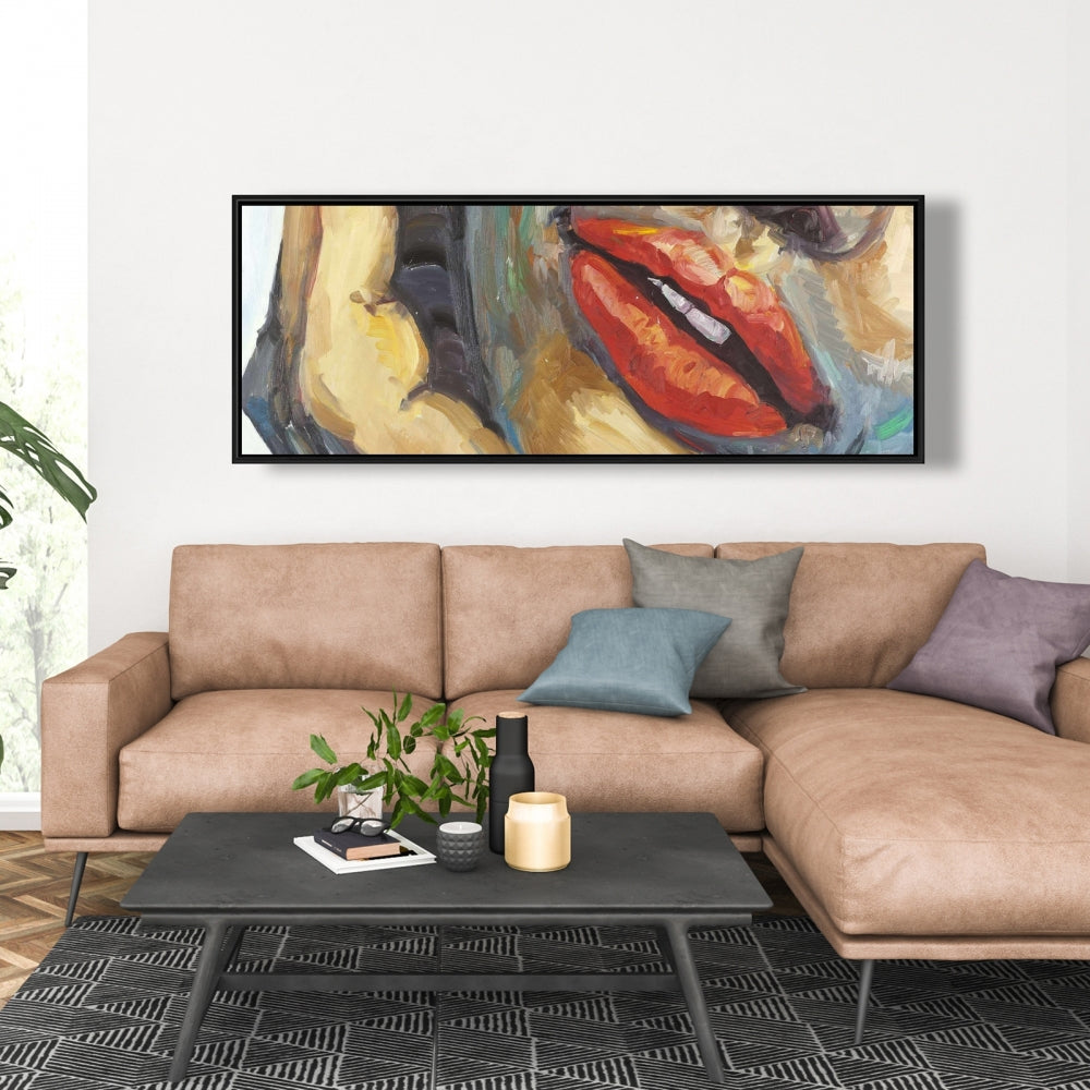 Brown Beauty Figurative Framed Canvas - Irresistible Lips Art