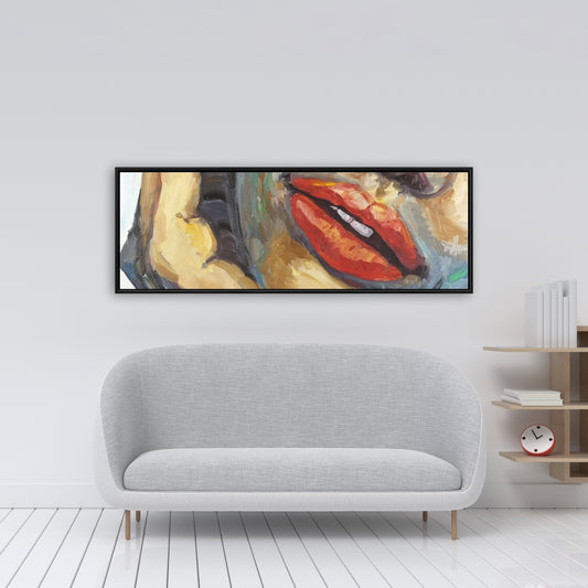 Brown Beauty Figurative Framed Canvas - Irresistible Lips Art