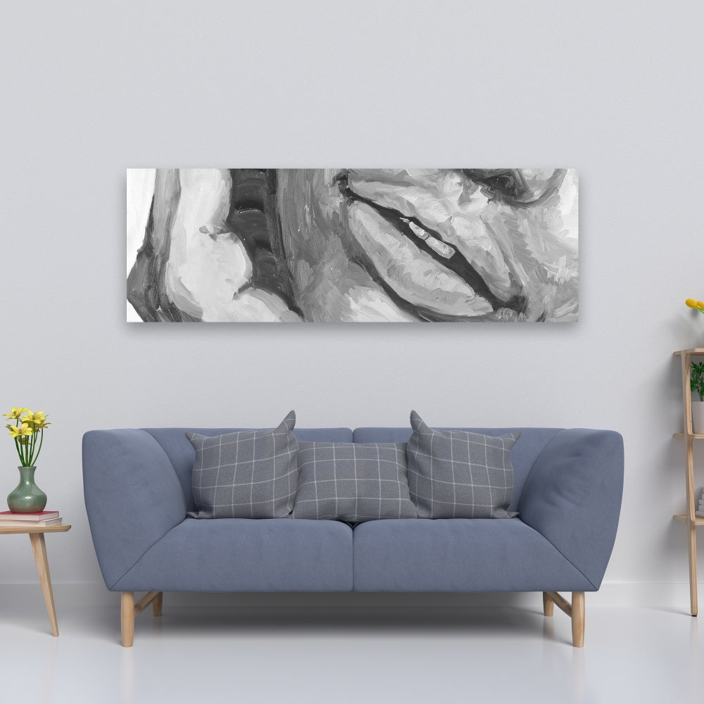 Irresistible Lips Gray Figurative Canvas - Home Decor Art
