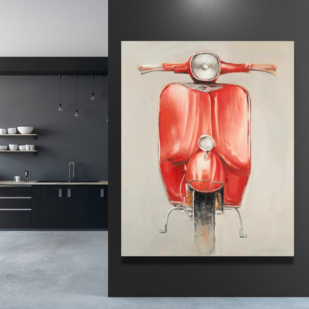 Small Red Moped Canvas | Motorcycle Art | Home Decor