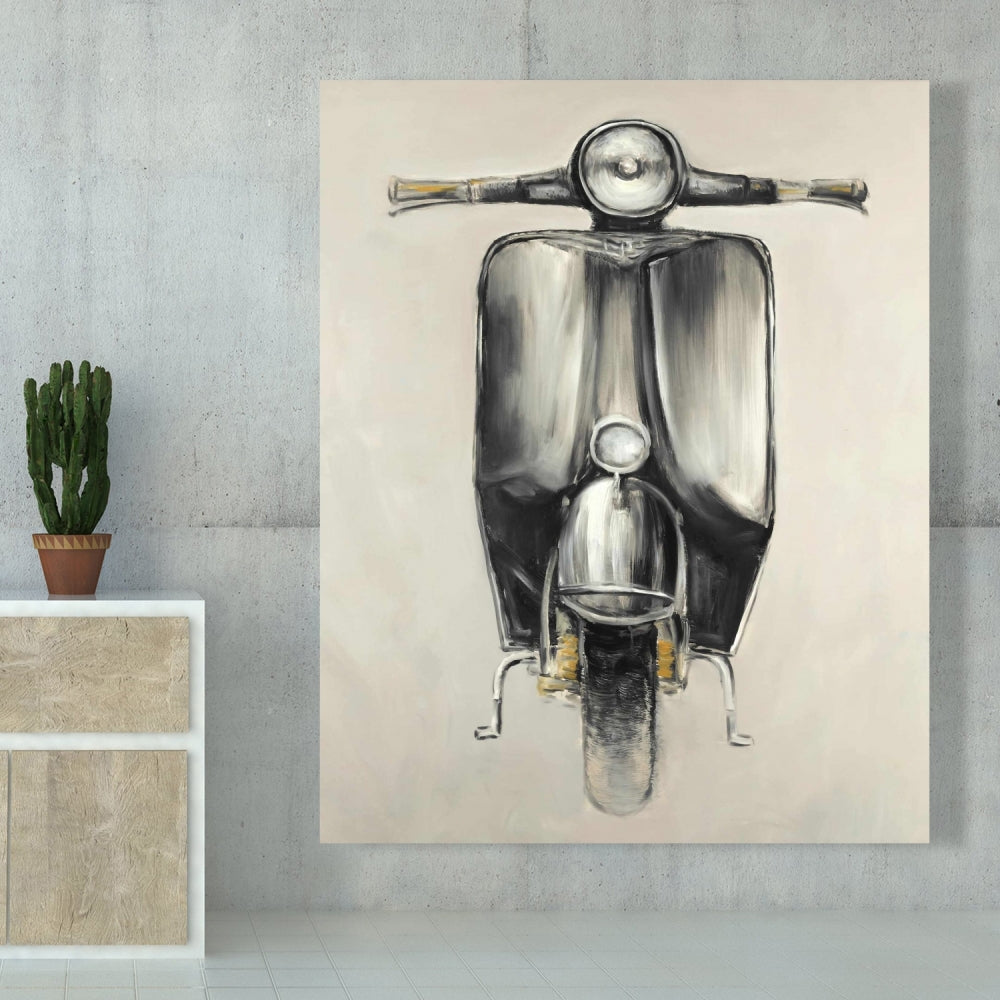 Small Black Moped Vintage Motorcycle Canvas - Home Decor Art