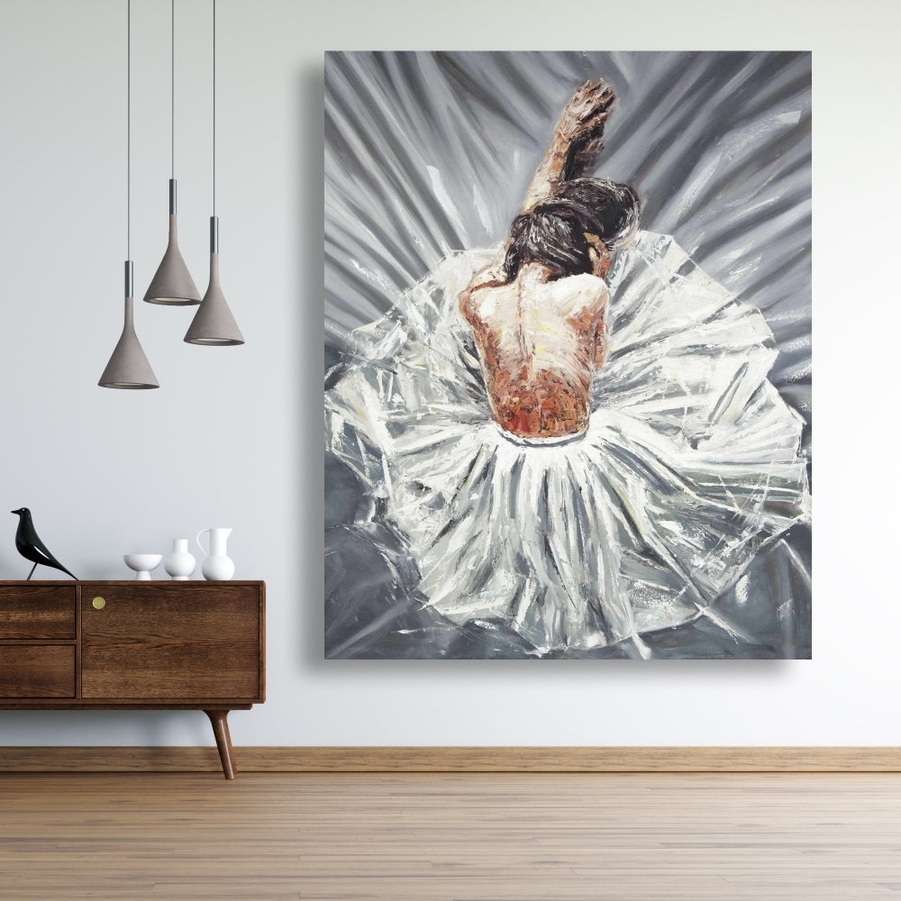 Ballerina Figurative Gray Canvas - Elegant Home Decor Art