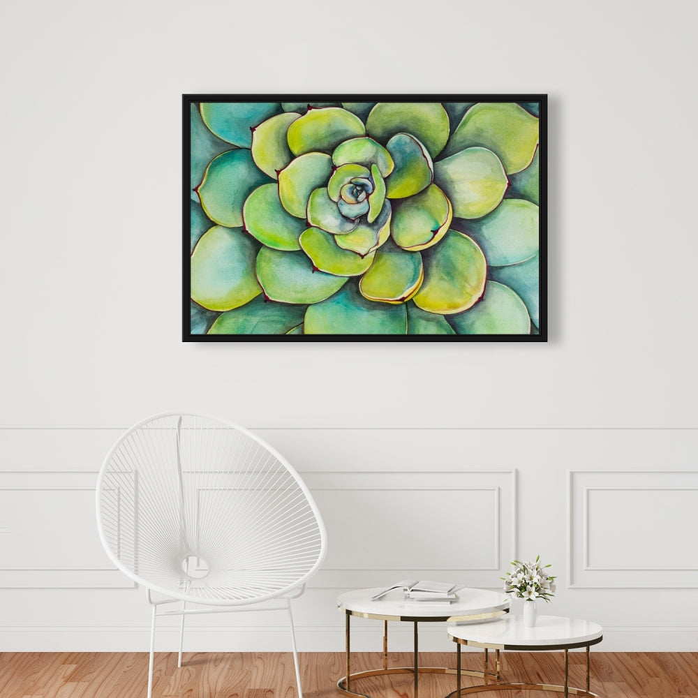 Watercolor Succulent Plant | Cactus Floral Green Canvas Art