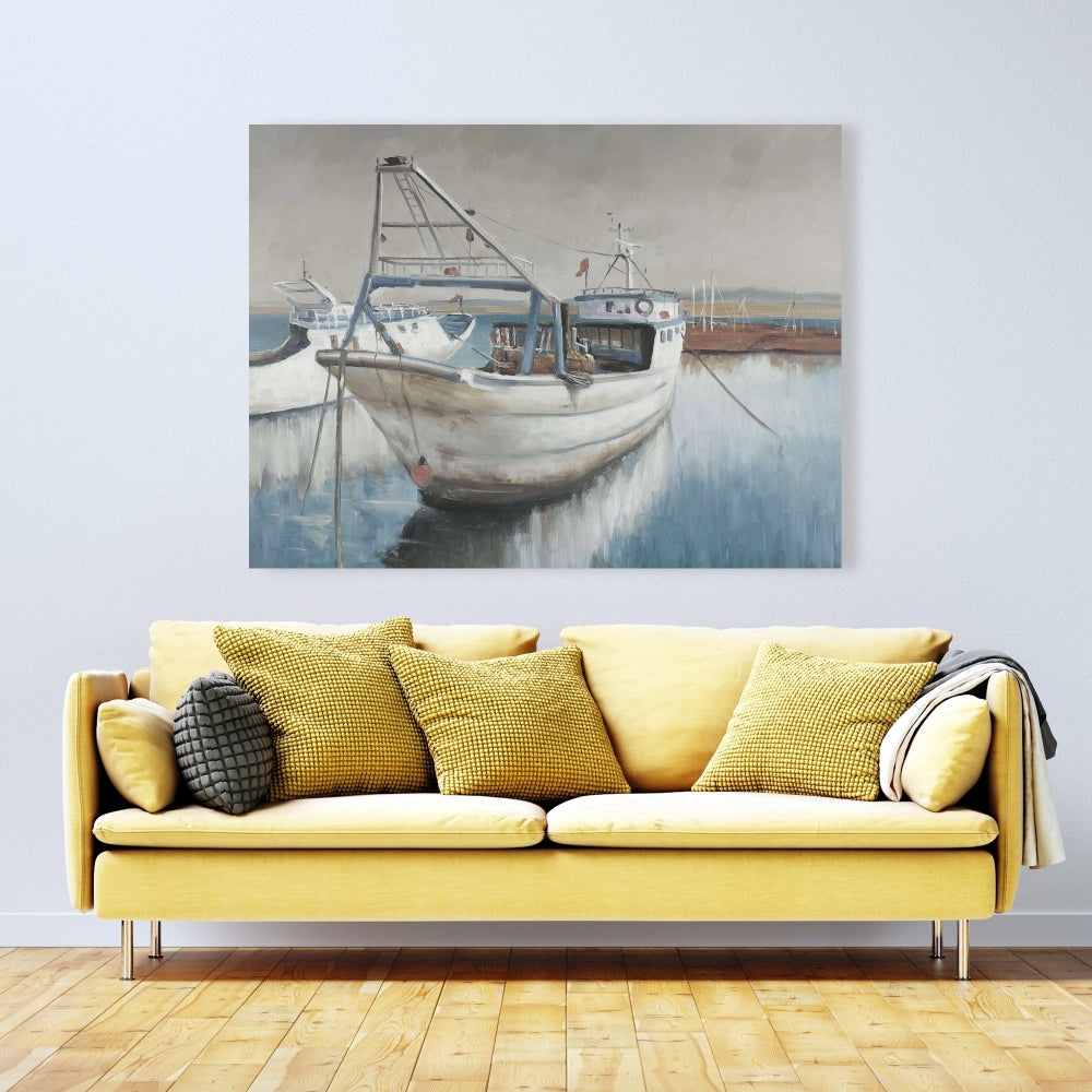 Coastal Bedroom Boat Canvas | Fishing Boat Desaturated Decor