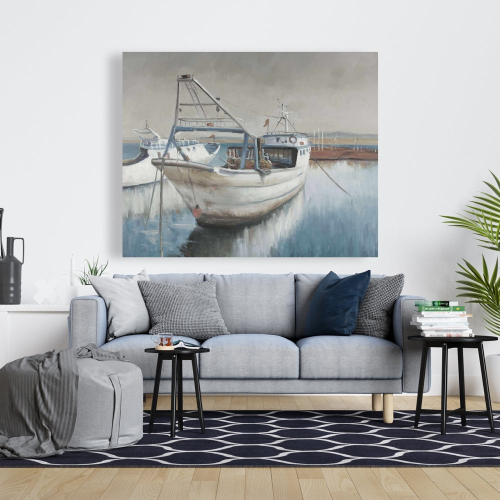 Coastal Bedroom Boat Canvas | Fishing Boat Desaturated Decor