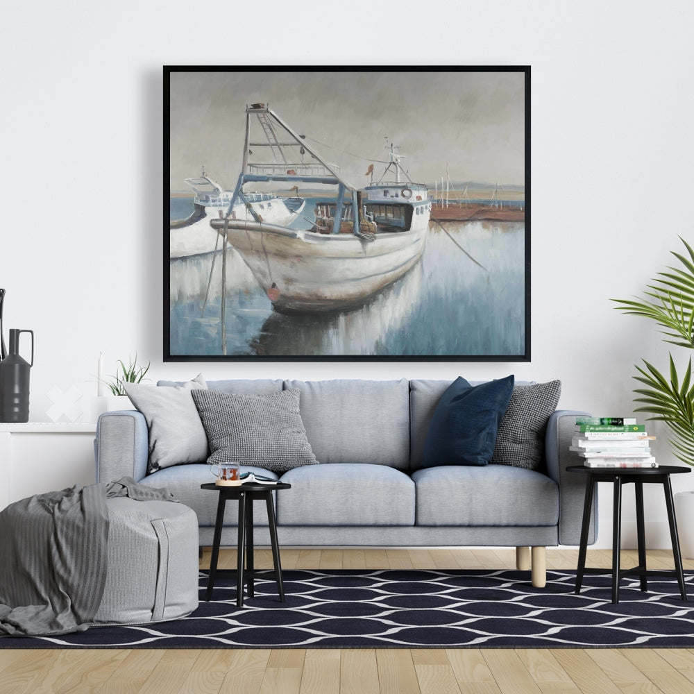 Toile désaturée « Bateau de pêche » | Décoration de chambre à coucher au style marin et côtier