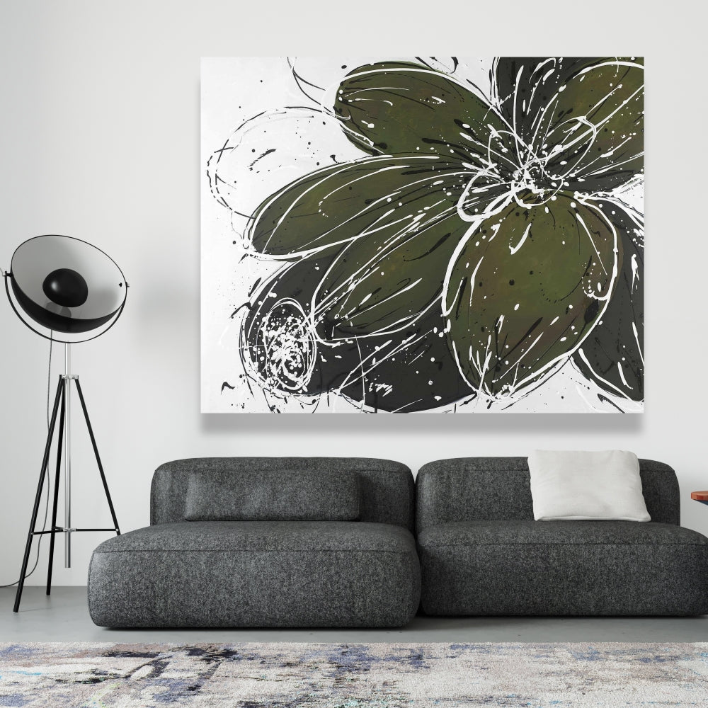 Green Flower Canvas | Floral Botanical Wall Art for Bedroom