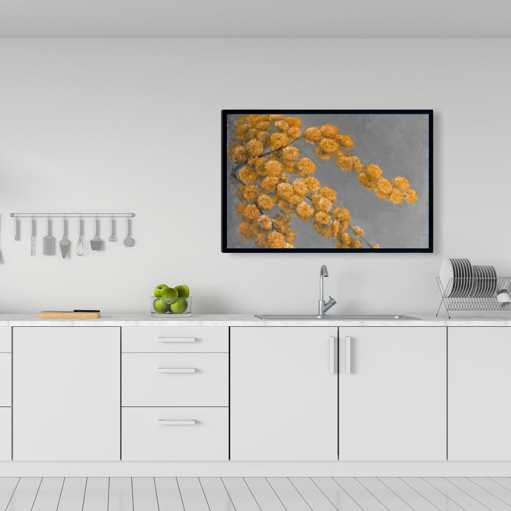 Golden Wattle Plant Gray Framed Canvas | Home Decor Art