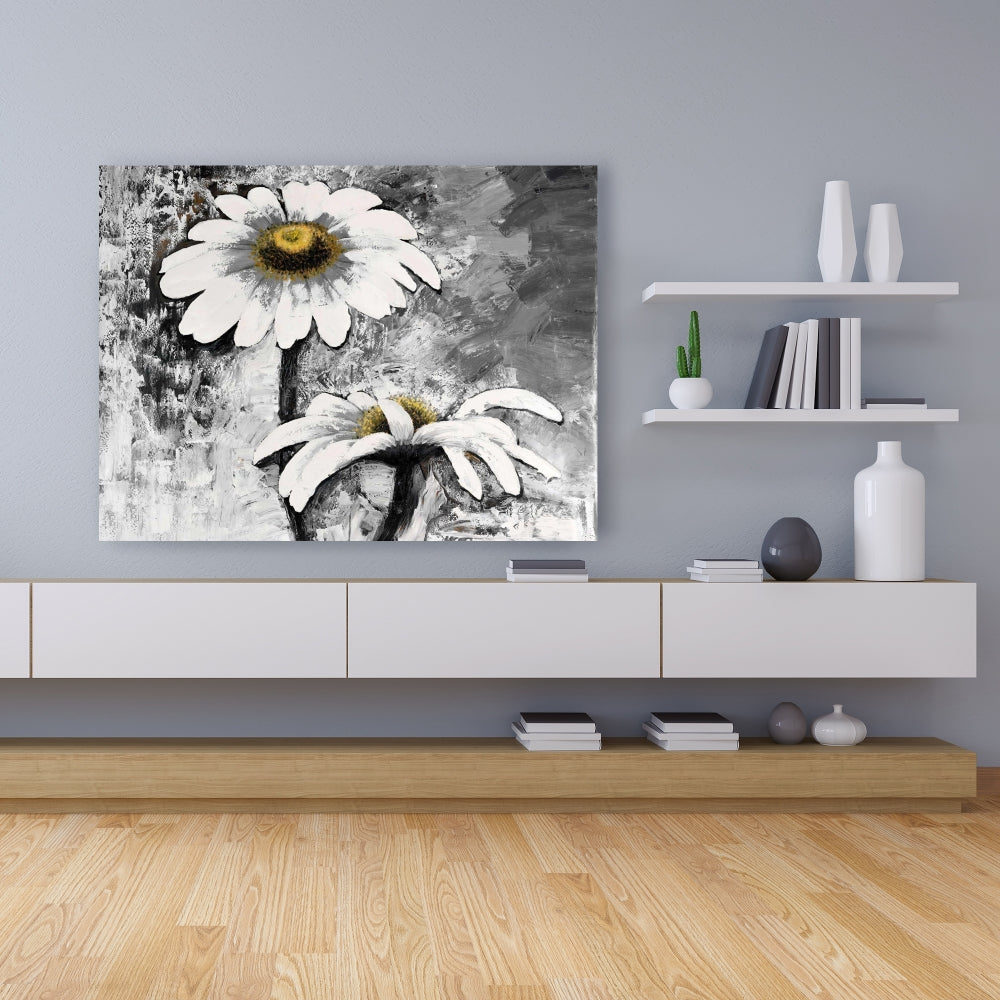 Abstract Daisies Flowers Canvas | Floral White Bedroom Decor