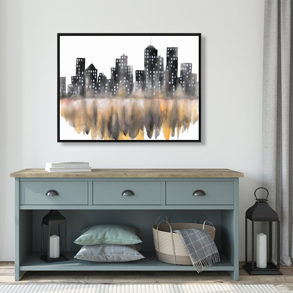 Toile aquarelle jaune, paysage urbain | Décoration murale pour chambre