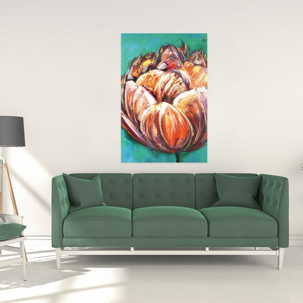 Abstract Double Tulips Flower Canvas | Orange Wall Art Decor