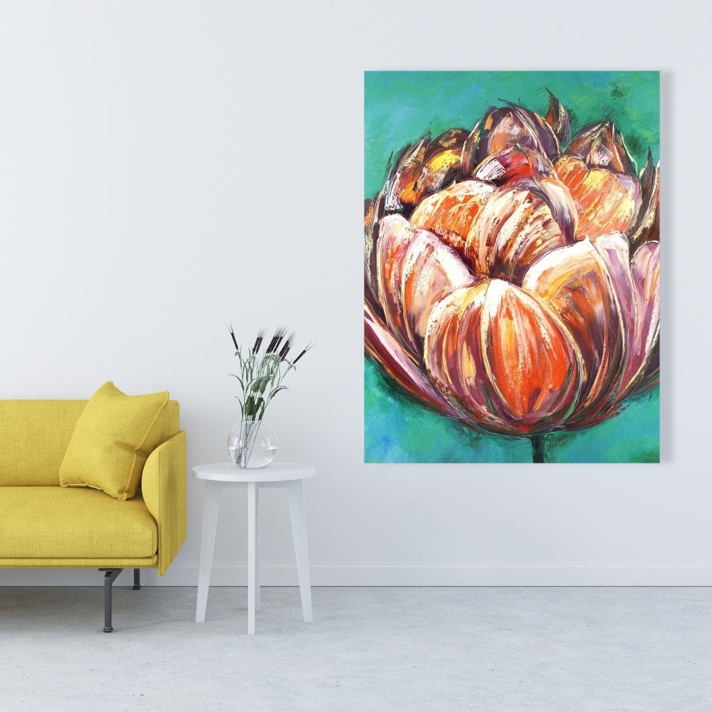 Abstract Double Tulips Flower Canvas | Orange Wall Art Decor