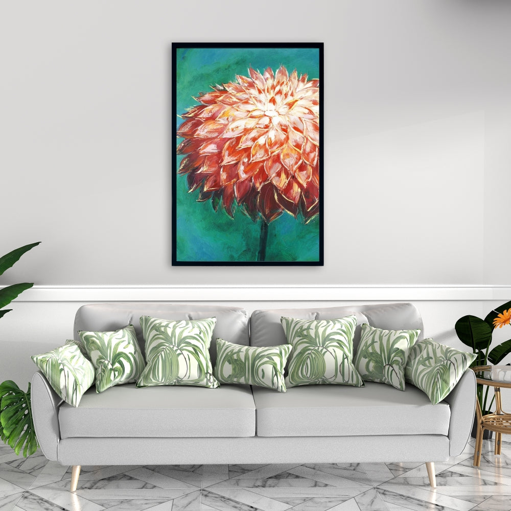 Fleur de dahlia abstraite | Toile encadrée botanique orange