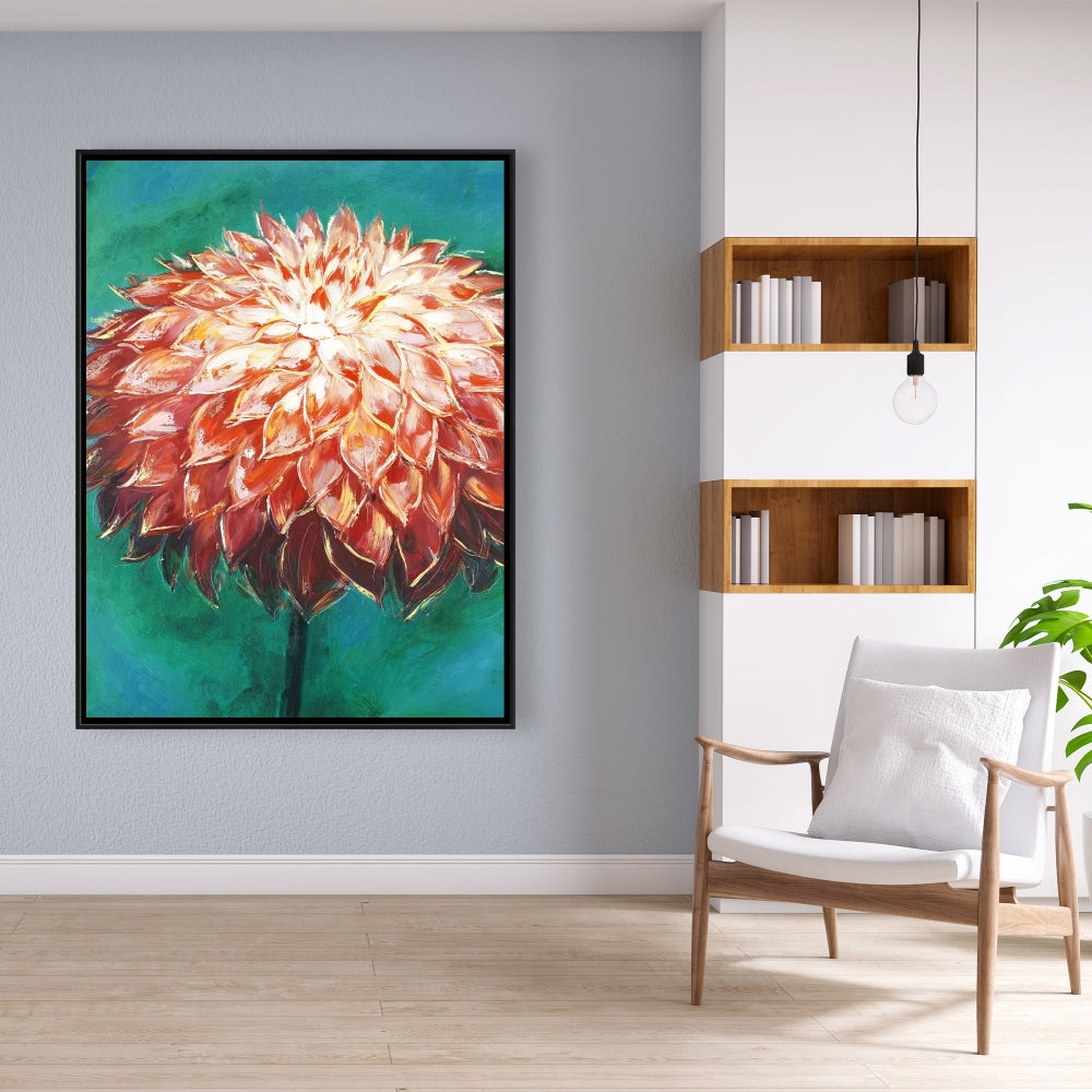 Fleur de dahlia abstraite | Toile encadrée botanique orange